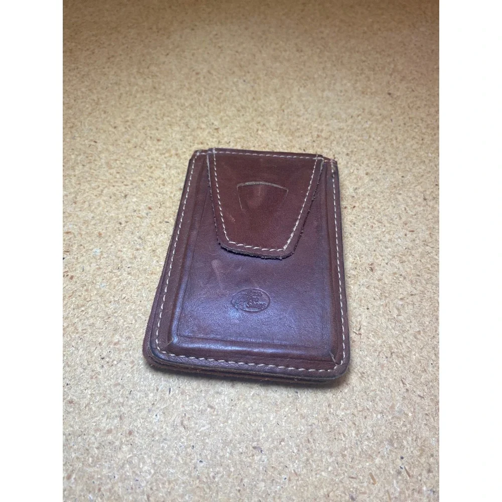 Bass Pro Shops Brown Leather Money Clip Wallet Bifold ID Window USA Made